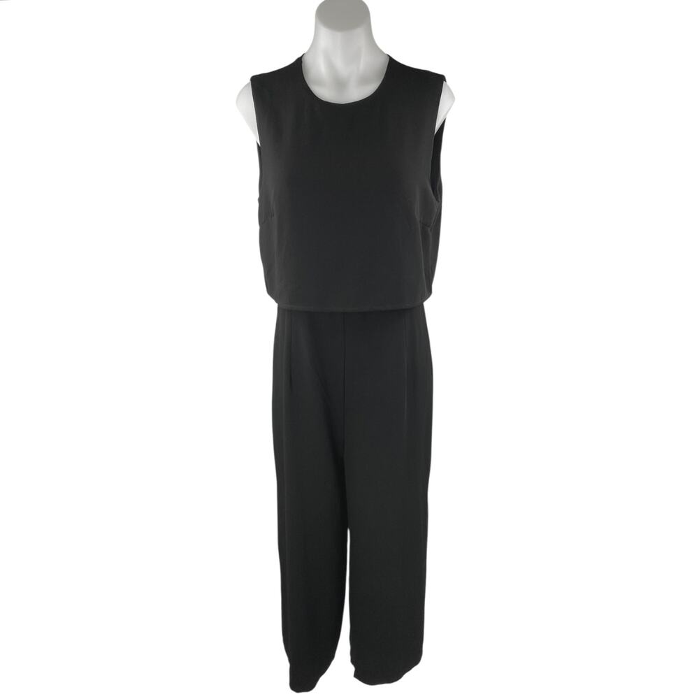 Lulus Women's Black Sleeveless Split Back Straight Wide Leg Romper Jumpsuit Sz L